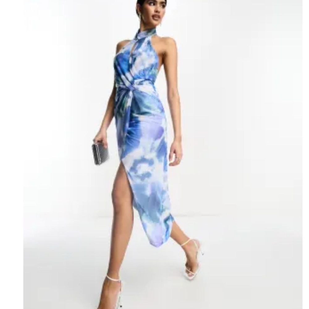 ASOS Blue and White Halter Midi Dress